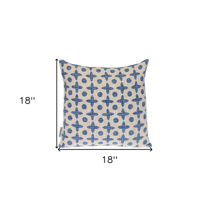Beige & Blue Geometric Cotton Pillow