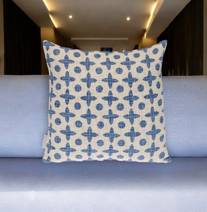 Beige & Blue Geometric Cotton Pillow