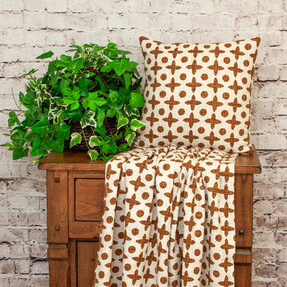 Beige & Brown Geometric Cotton Pillow