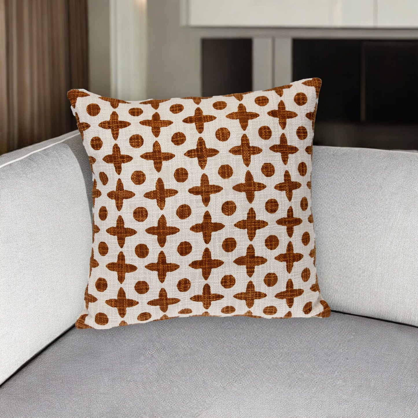 Beige & Brown Geometric Cotton Pillow