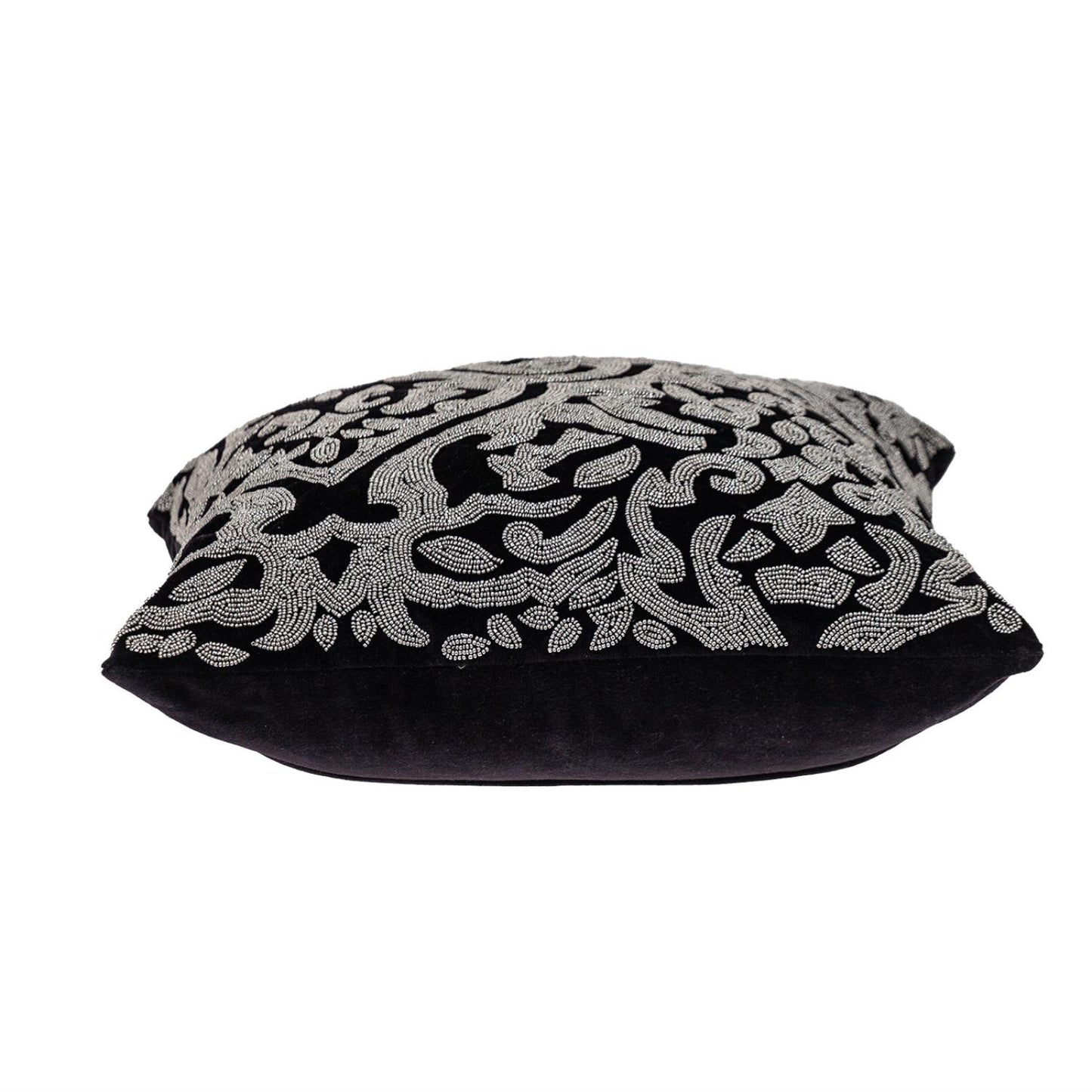 Black & Silver Damask Velvet Pillow w/ Beads