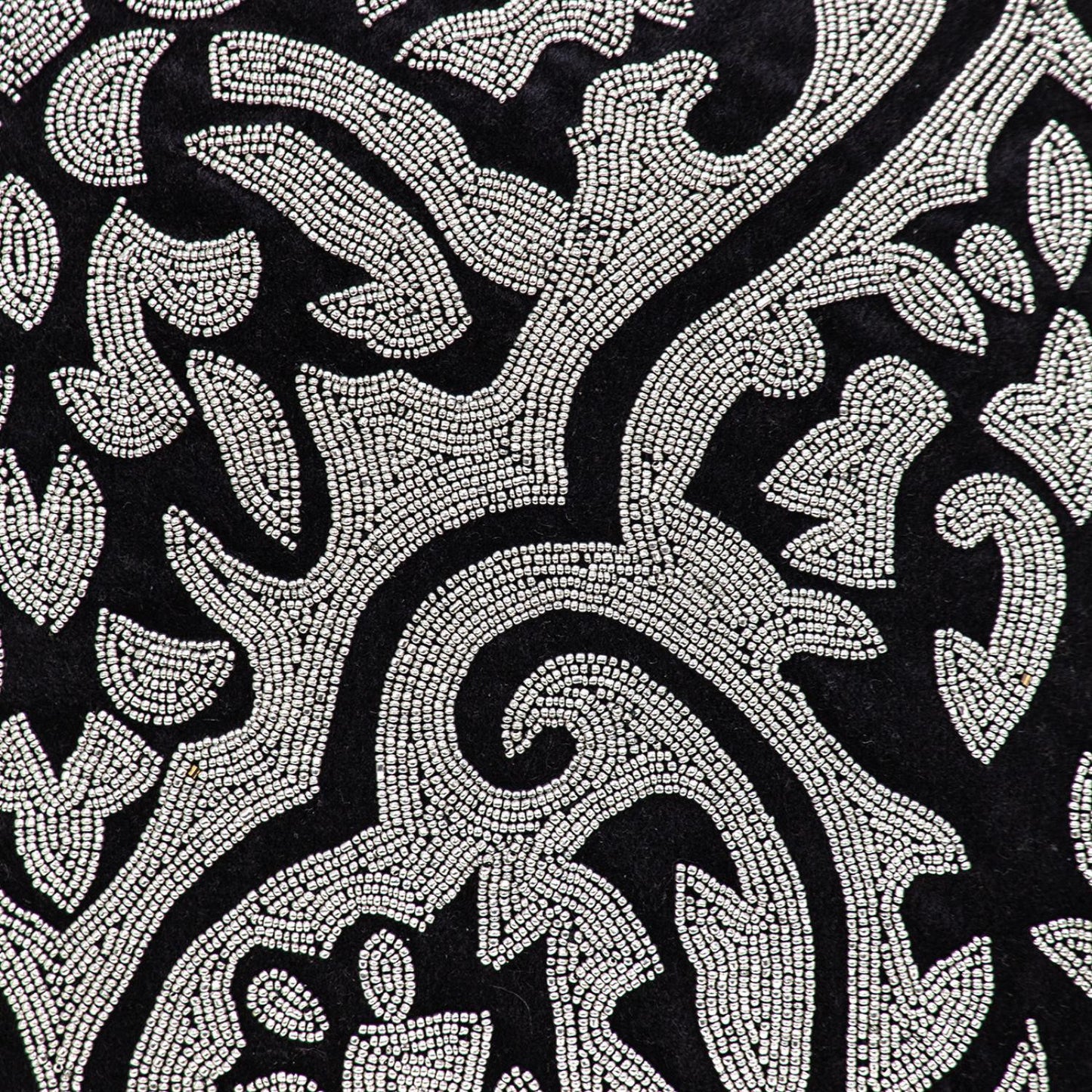 Black & Silver Damask Velvet Pillow w/ Beads