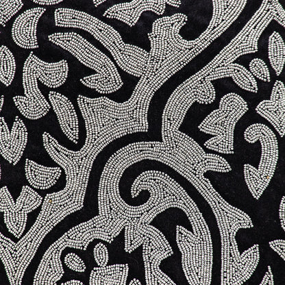 Black & Silver Damask Velvet Pillow w/ Beads