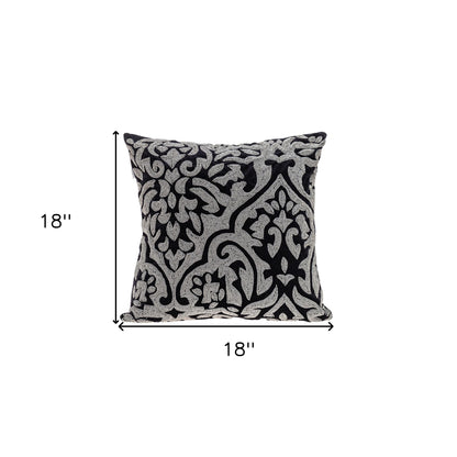 Black & Silver Damask Velvet Pillow w/ Beads