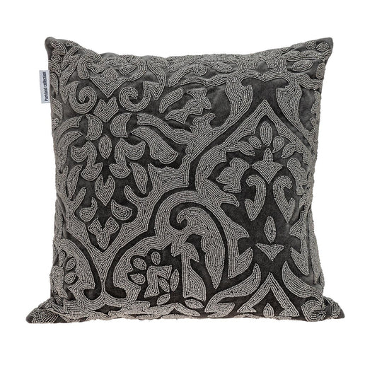 Gray & Silver Damask Velvet Pillow w/ Beads