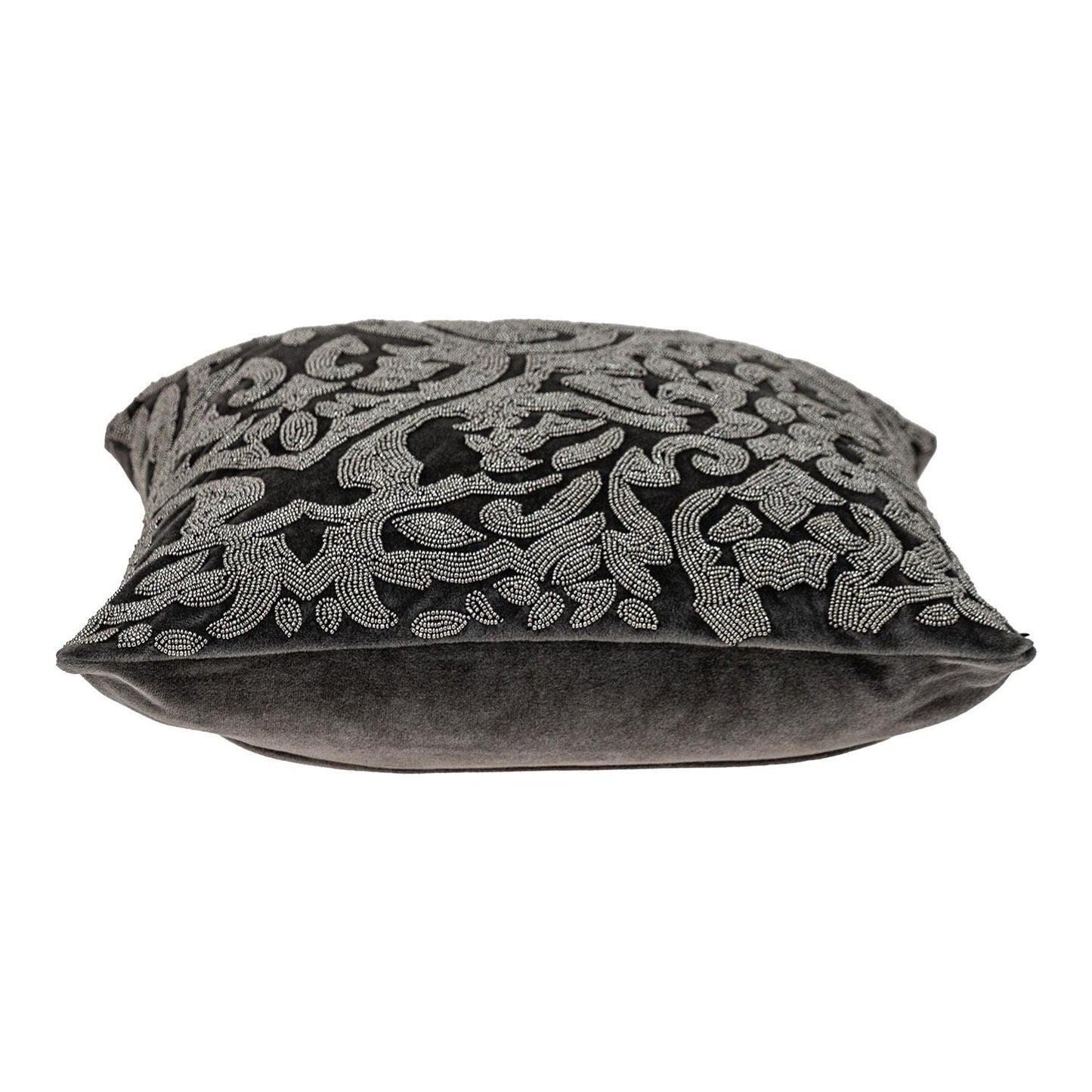 Gray & Silver Damask Velvet Pillow w/ Beads