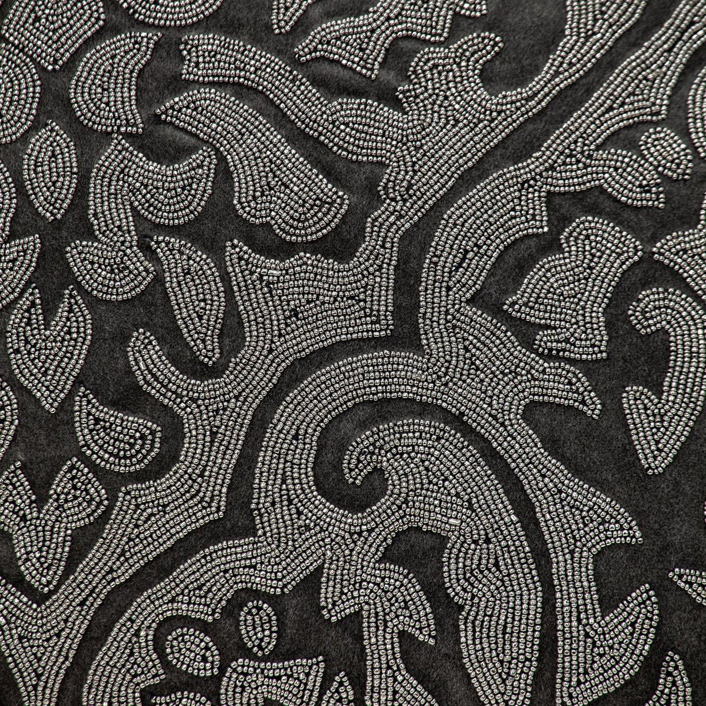 Gray & Silver Damask Velvet Pillow w/ Beads
