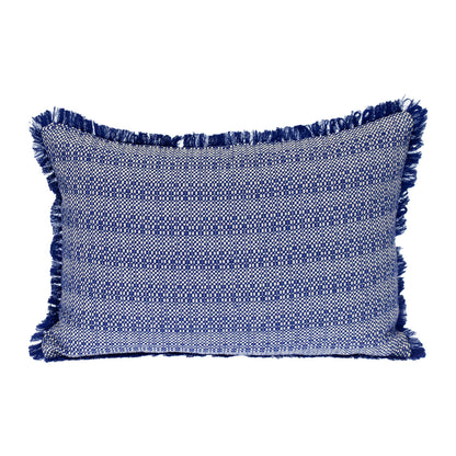 Blue & White Striped Cotton Pillow w/ Fringe
