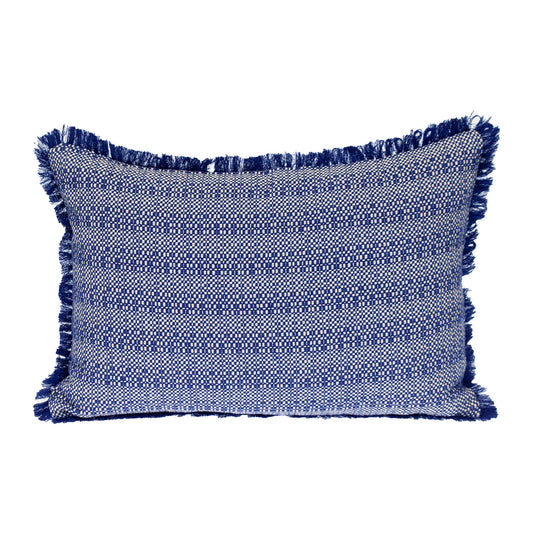 Blue & White Striped Cotton Pillow w/ Fringe