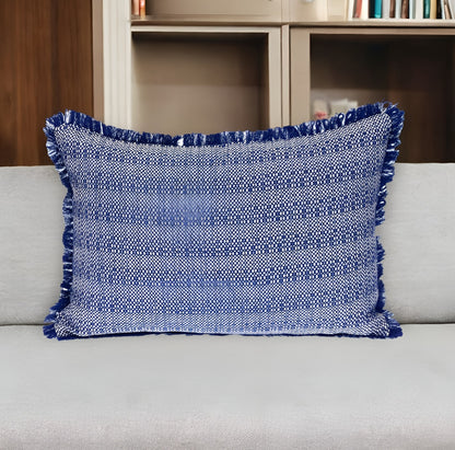 Blue & White Striped Cotton Pillow w/ Fringe