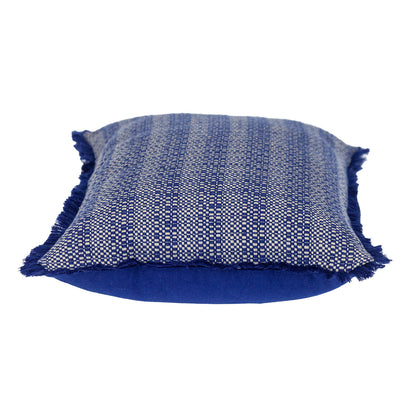 Blue & White Striped Cotton Pillow w/ Fringe