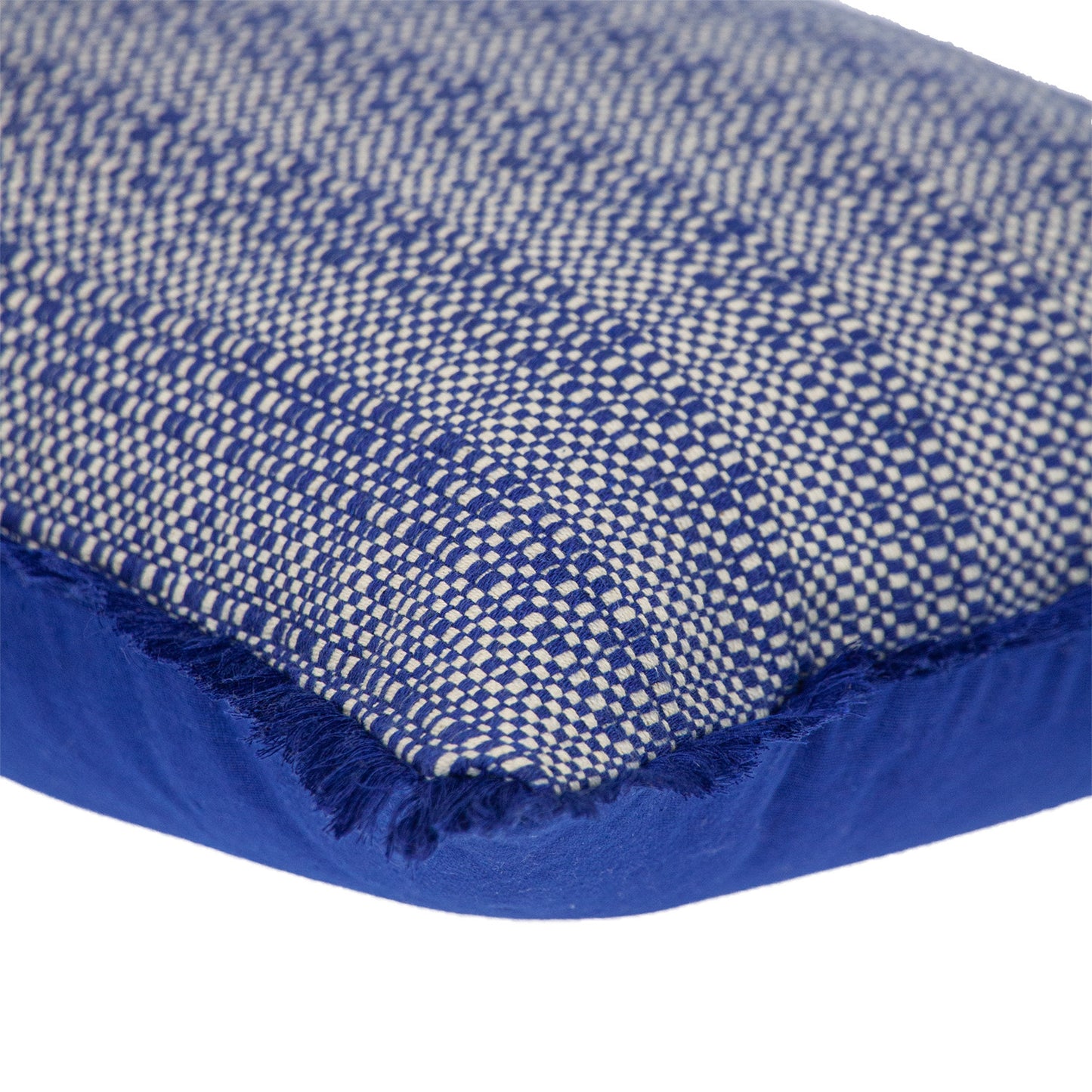 Blue & White Striped Cotton Pillow w/ Fringe