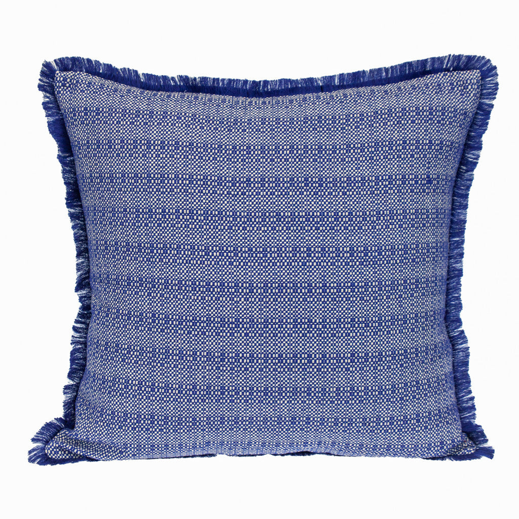 Blue & White Striped Cotton Pillow w/ Fringe