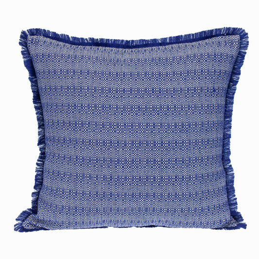 Blue & White Striped Cotton Pillow w/ Fringe