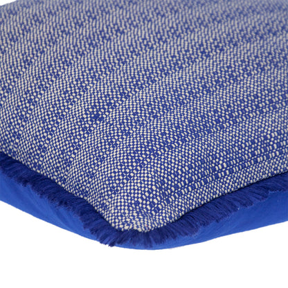 Blue & White Striped Cotton Pillow w/ Fringe