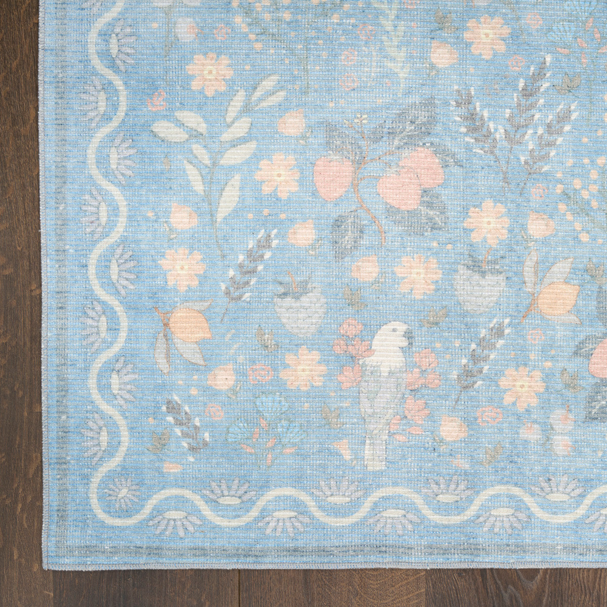 Nourison Botanical Light Blue & Multicolor Machine Washable Rug - Corner