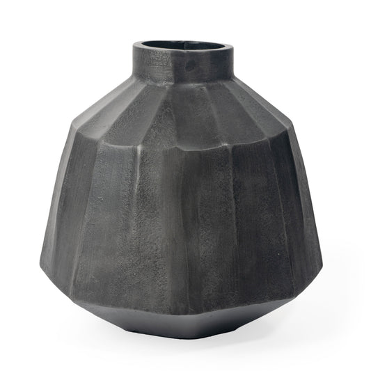 Gray Geometric Round Aluminum Table Vase