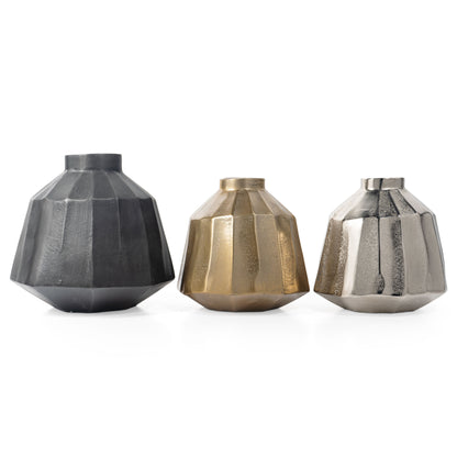 Gray Geometric Round Aluminum Table Vase