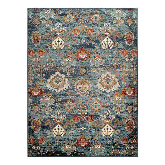 8 x 10 Teal Rust & Orange Oriental Power Loom Rug