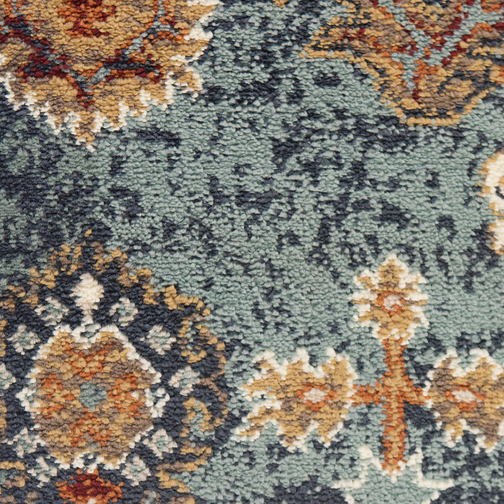8 x 10 Teal Rust & Orange Oriental Power Loom Rug