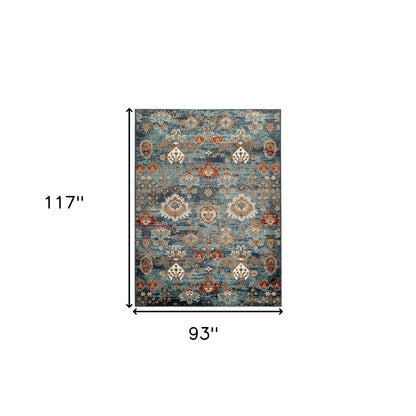 8 x 10 Teal Rust & Orange Oriental Power Loom Rug