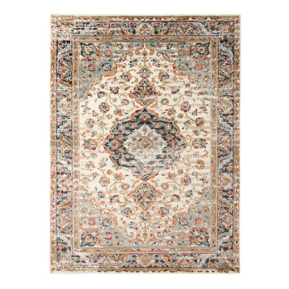 8 x 10 Ivory Navy & Orange Medallion Power Loom Rug