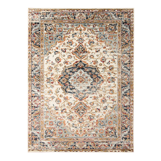 8 x 10 Ivory Navy & Orange Medallion Power Loom Rug