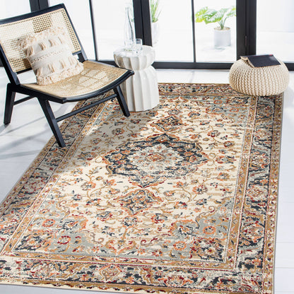 8 x 10 Ivory Navy & Orange Medallion Power Loom Rug