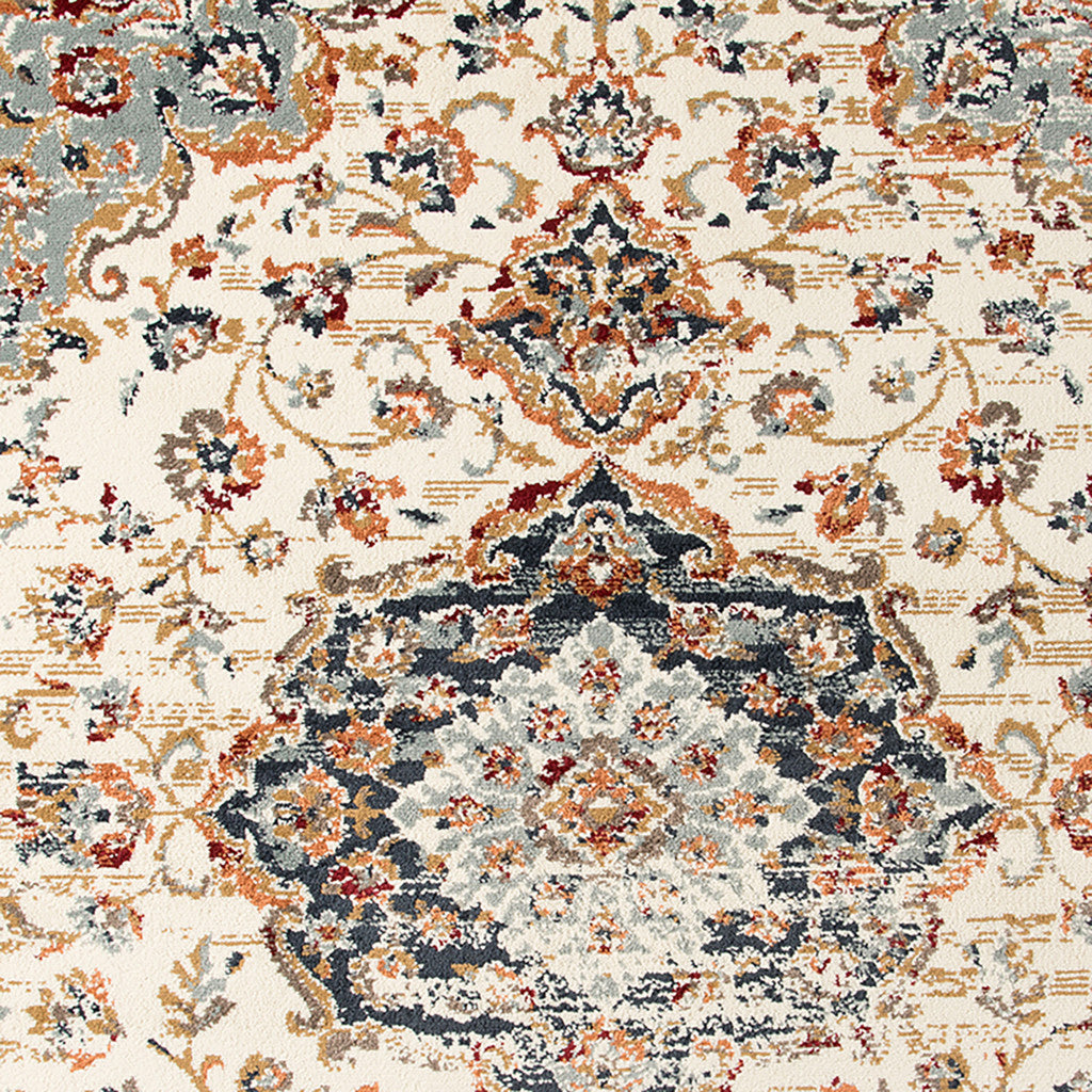 8 x 10 Ivory Navy & Orange Medallion Power Loom Rug