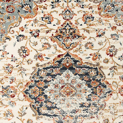 8 x 10 Ivory Navy & Orange Medallion Power Loom Rug