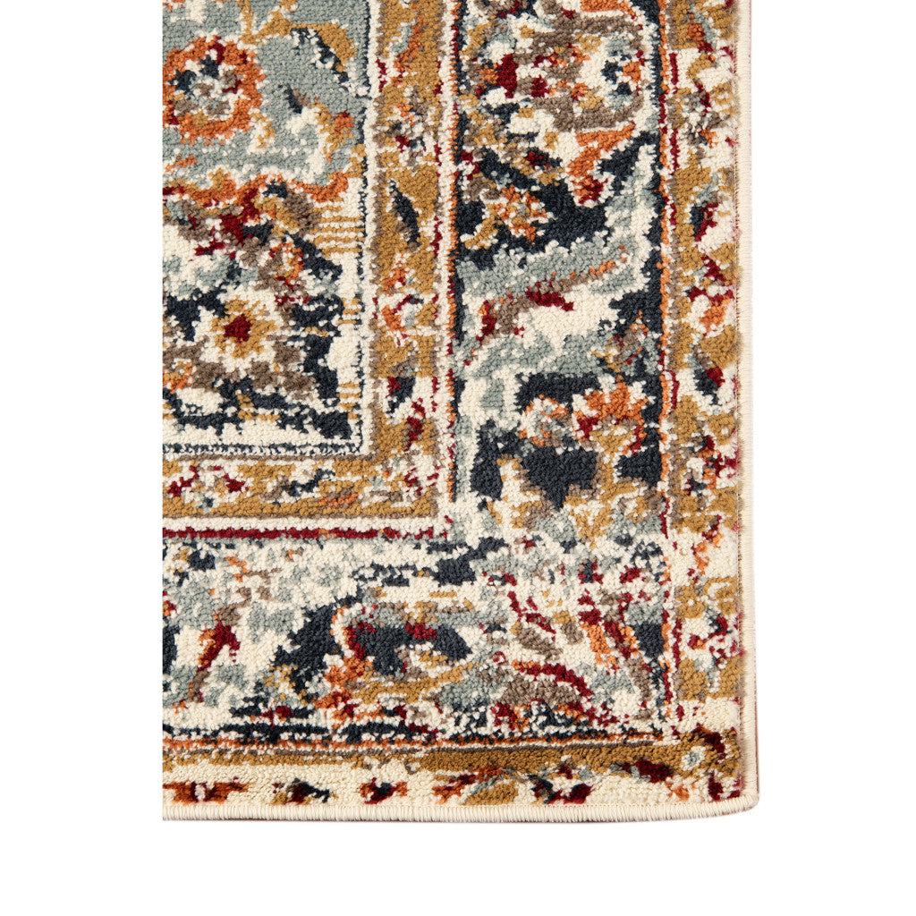 8 x 10 Ivory Navy & Orange Medallion Power Loom Rug
