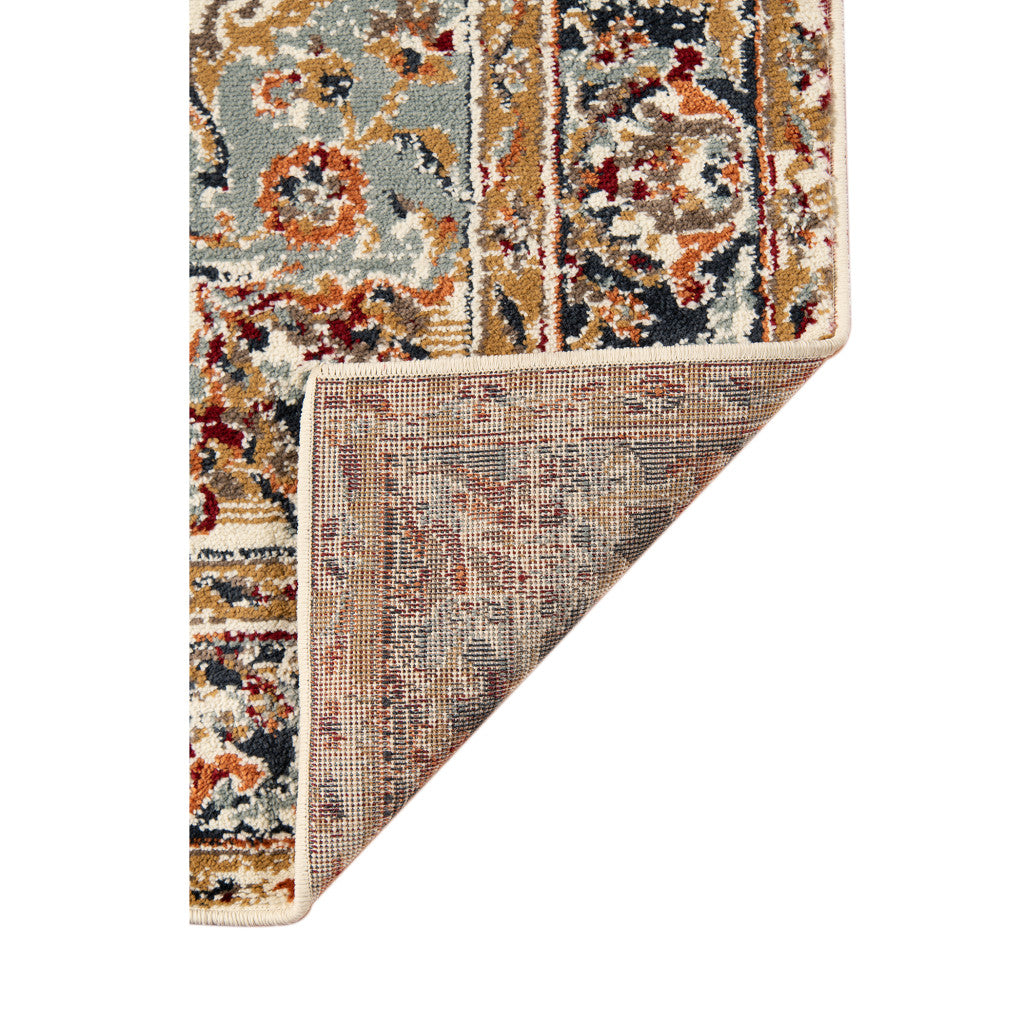 8 x 10 Ivory Navy & Orange Medallion Power Loom Rug