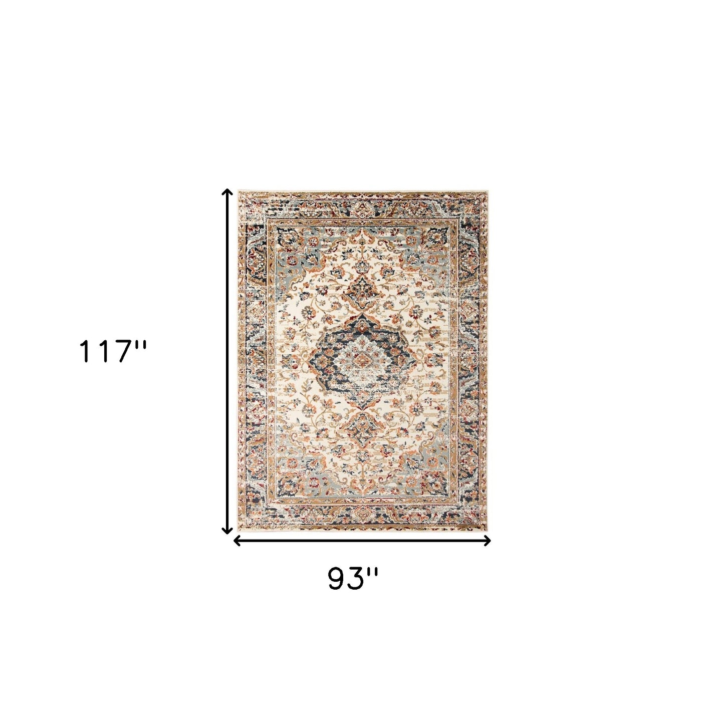8 x 10 Ivory Navy & Orange Medallion Power Loom Rug