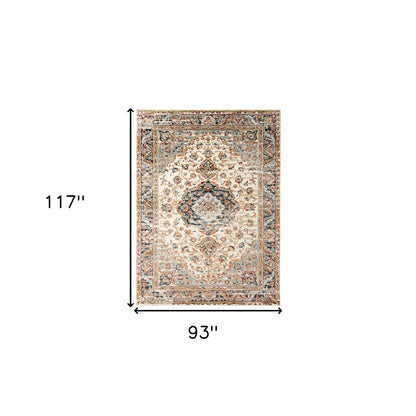 8 x 10 Ivory Navy & Orange Medallion Power Loom Rug