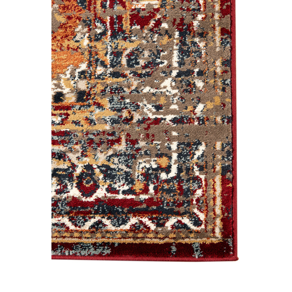 8 x 10 Ivory Red & Orange Medallion Power Loom Rug