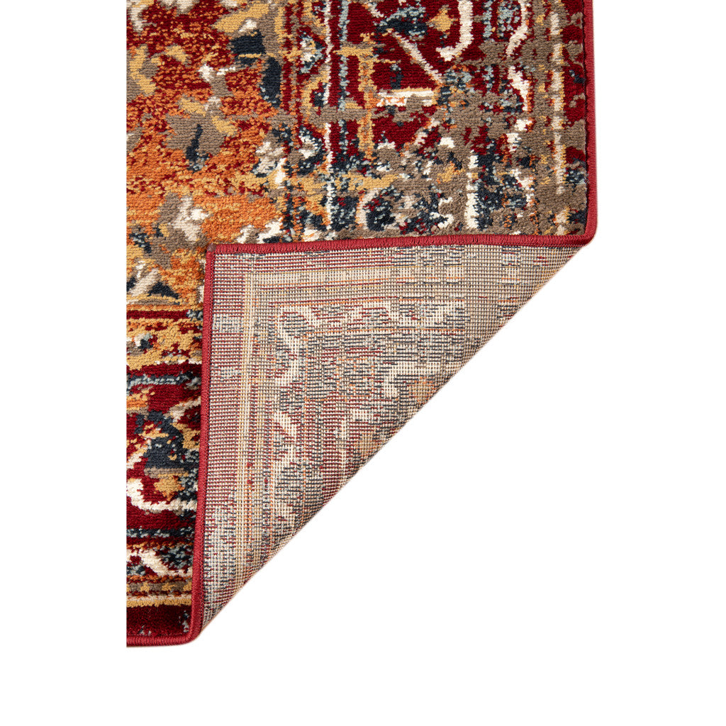 8 x 10 Ivory Red & Orange Medallion Power Loom Rug