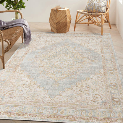 8 x 10 Beige & Gray Medallion Power Loom Rug