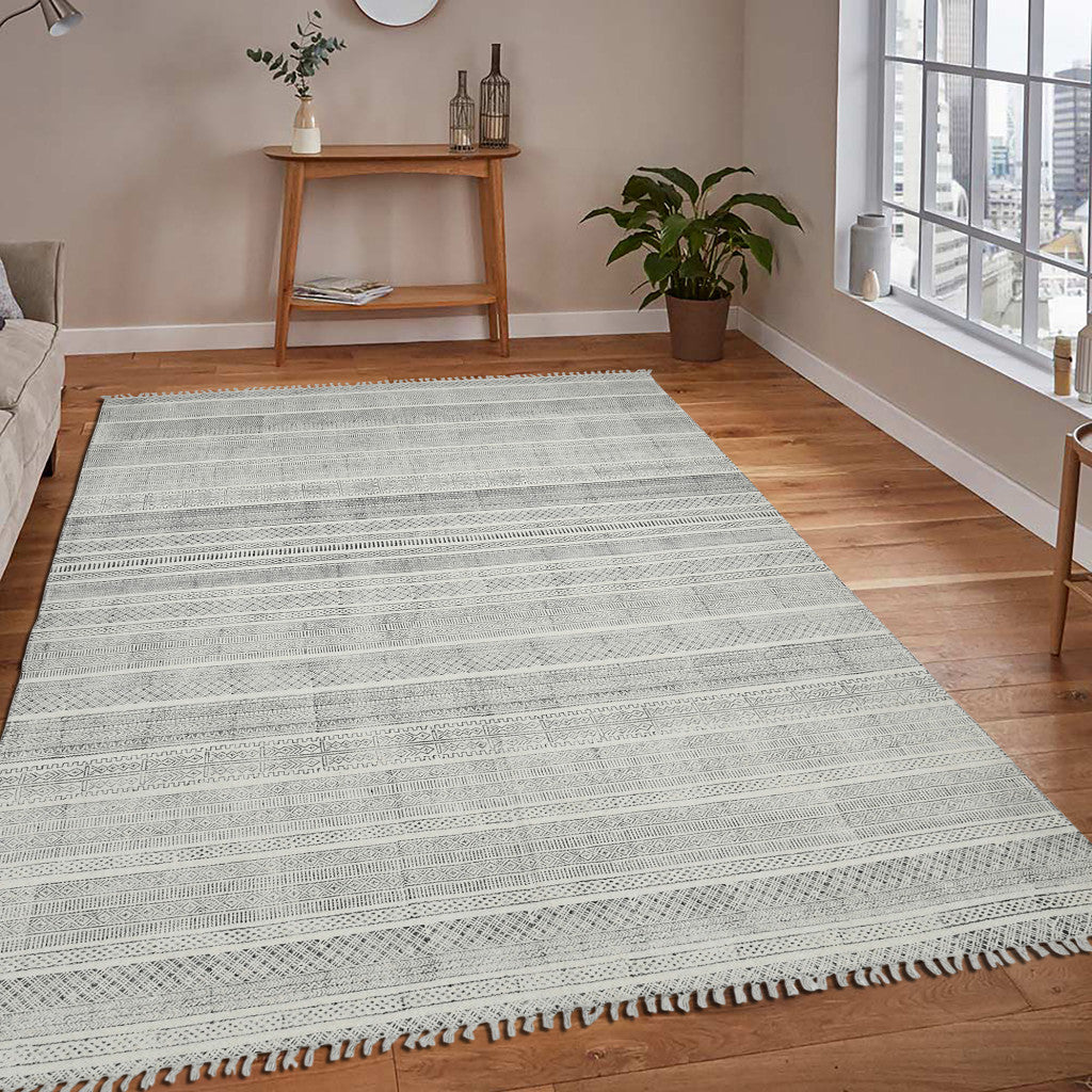 8 X 12 Charcoal Geometric Flatweave Handmade Distressed Rug