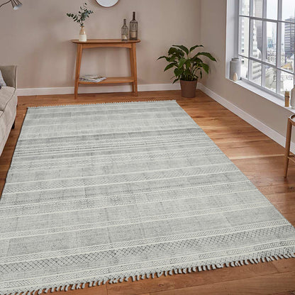 8 X 12 Charcoal Geometric Flatweave Handmade Distressed Rug