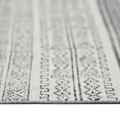 8 X 12 Charcoal Geometric Flatweave Handmade Distressed Rug