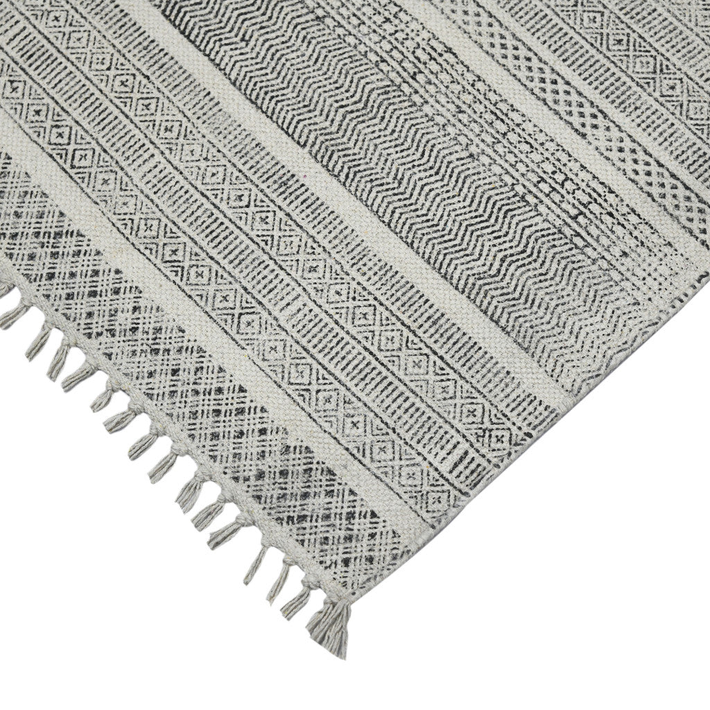 8 X 12 Charcoal Geometric Flatweave Handmade Distressed Rug