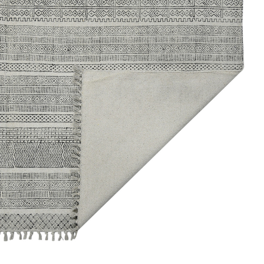 8 X 12 Charcoal Geometric Flatweave Handmade Distressed Rug