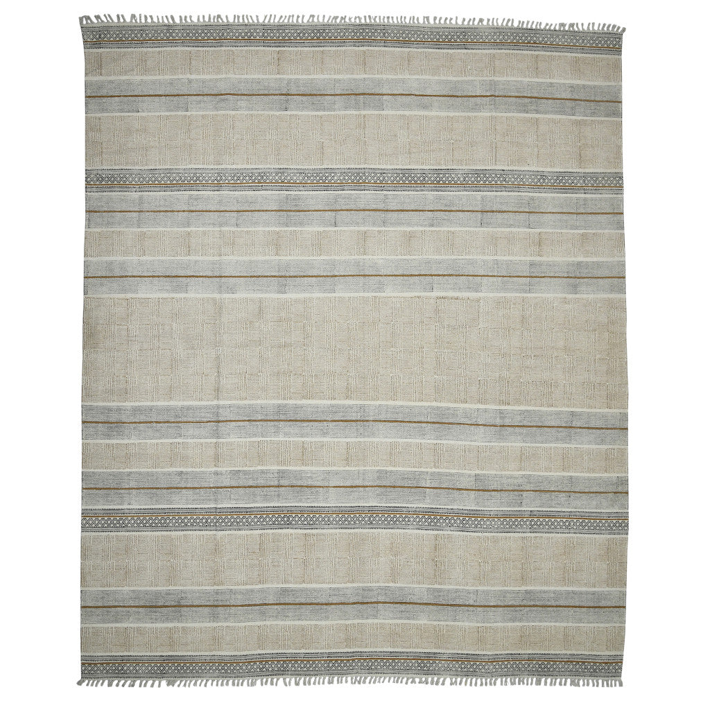 8 X 12 Brown Geometric Flatweave Handmade Distressed Rug With Fringe
