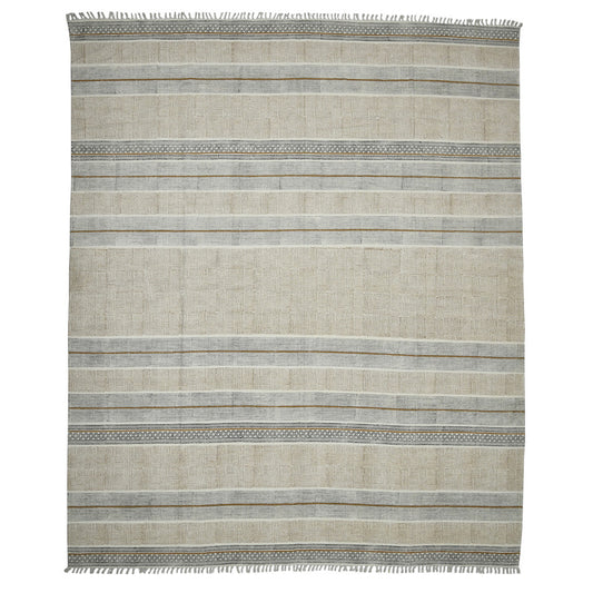 8 X 12 Brown Geometric Flatweave Handmade Distressed Rug With Fringe