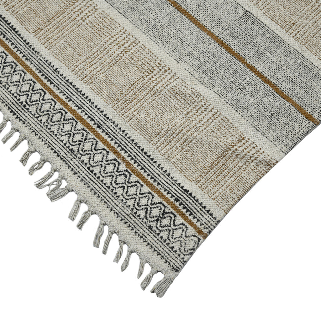 8 X 12 Brown Geometric Flatweave Handmade Distressed Rug With Fringe