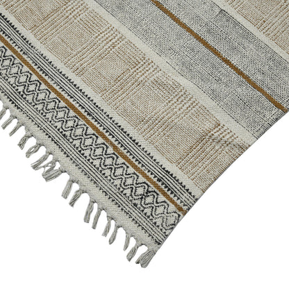 8 X 12 Brown Geometric Flatweave Handmade Distressed Rug With Fringe