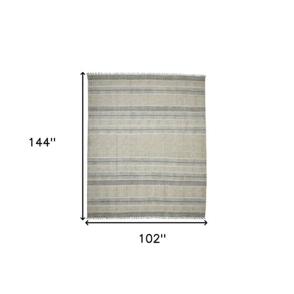 8 X 12 Brown Geometric Flatweave Handmade Distressed Rug With Fringe