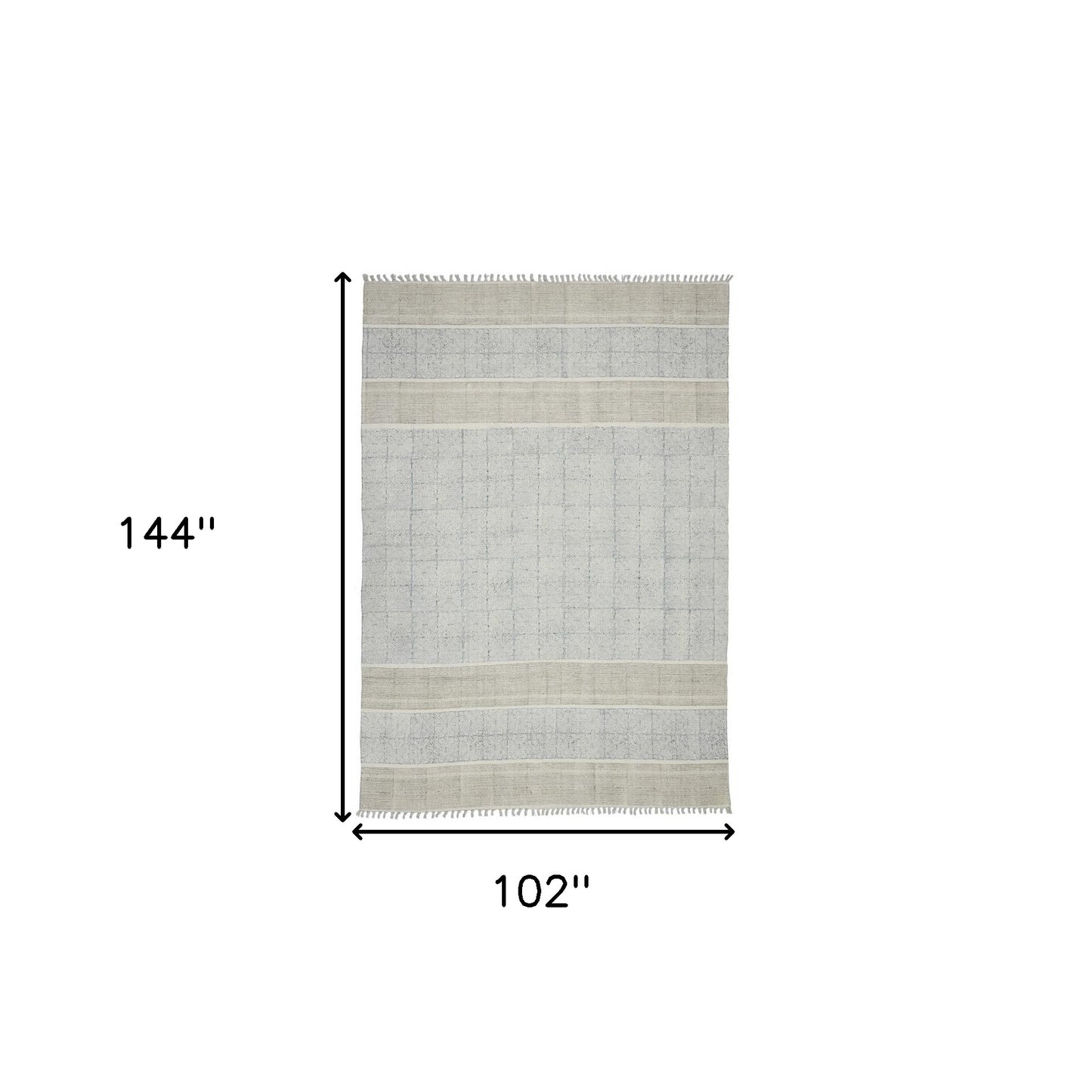 8 X 12 Blue Oriental Flatweave Handmade Distressed Rug With Fringe