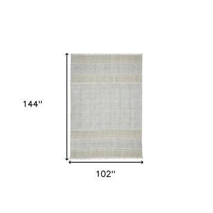 8 X 12 Blue Oriental Flatweave Handmade Distressed Rug With Fringe