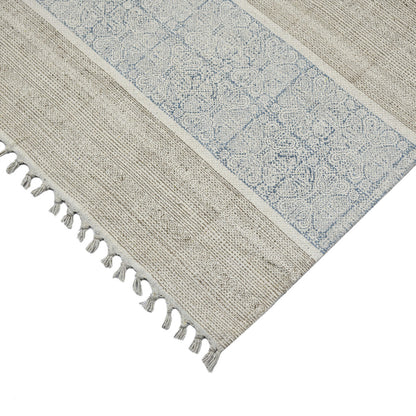 8 X 12 Blue Oriental Flatweave Handmade Distressed Rug With Fringe